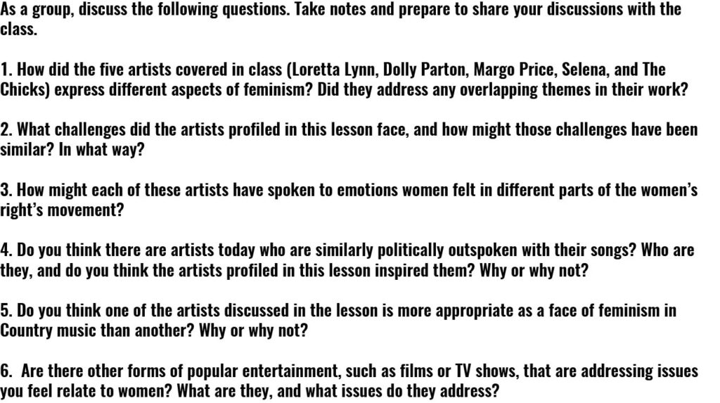 Discussion questions for an extension activity